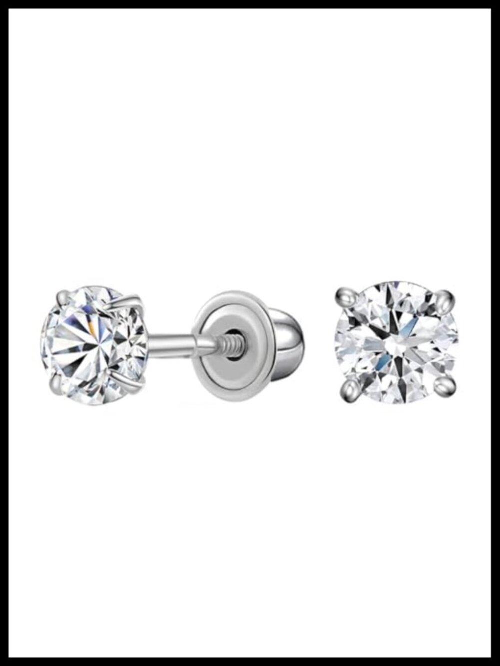 14K Gold Cubic Zirconia Stud Earrings Screw Back Solitaire